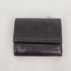Vintage Esprit Trifold Wallet Brown Leather Snap Closure Coin Pocket Card Slots